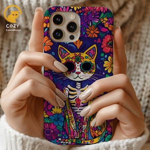 colorful skeleton cat,skeletons phone case,floral skeleton phone case,halloween cat,case iphone 15,14,13,12,11,case for samsung galaxy s24
