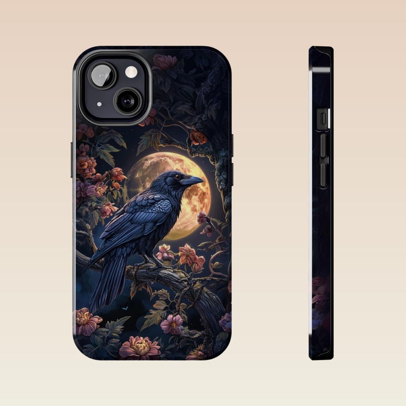 Gothic Raven Moon Phone Case: Spooky Floral Art, iPhone & Samsung image 7