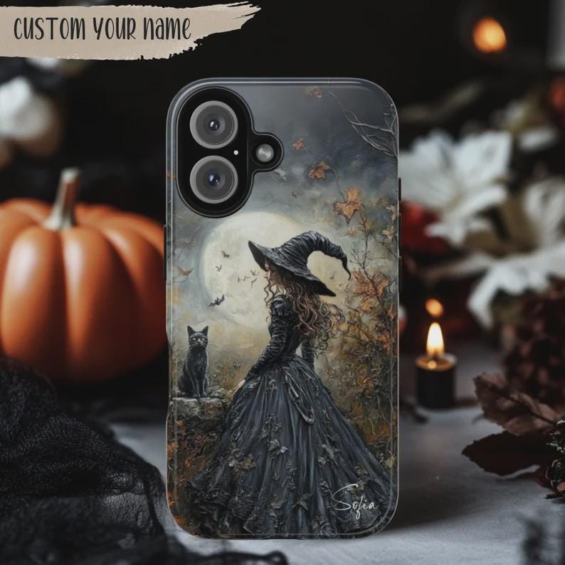 Personalized Gothic Witch Phone Case: Black Cat Magsafe Cover image 3