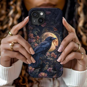 Gothic Raven Moon Phone Case: Spooky Floral Art, iPhone & Samsung image 2