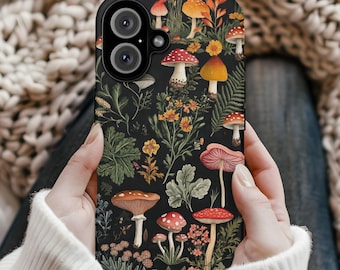 Pilz Handyhülle iPhone, Cottagecore Ästhetische Pilze Handyhülle, Botanische Natur Handyhülle, niedlicher Vintage Pilz