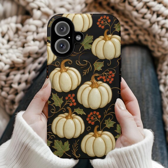 Pumpkin Phone Case,White Pumpkin Fall Aesthetic Case, Thanksgiving Harvest  Cover, Autumn Floral Phone Case