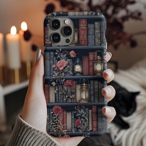 Vintage Books Floral Lantern Aesthetic,Dark Academia Phone Case iPhone Samsung,Book Lover Gift