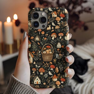 Cottagecore Mushroom Phone Case,Cute Forest Aesthetic iPhone Case,Fairycore Woodland Phone Cover,Vintage Nature Phone Accessory