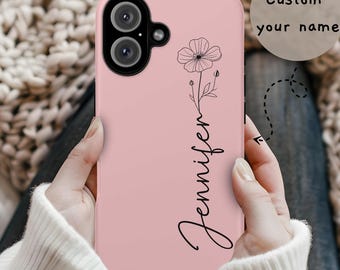 Custom Birth Flower Phone Case: Personalized Name Floral Design