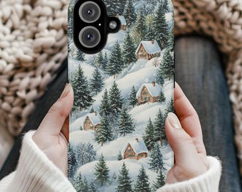 Snowy Winter Village Phone Case: Christmas Cottage Cover