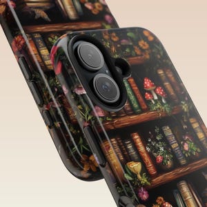 Vintage Bookshelf Phone Case: Dark Academia Coffee & Mushrooms image 4