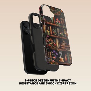 Vintage Bookshelf Phone Case: Dark Academia Coffee & Mushrooms image 6