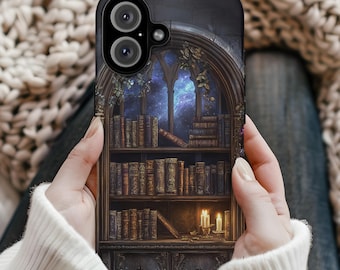 Bookshelf Phone Case ,Vintage Library-Dark Academia Aesthetic,Gothic Books Phone Cover for iPhone 16 15 &Samsung S25 S24 ,Magsafe phone case