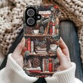 Christmas Book Lover Phone Case - Cozy Winter Bookshelf Phone Case - Protective Case for iPhone 16 15 14 13 12 11,Samsung S24 S23 Plus,Ultra