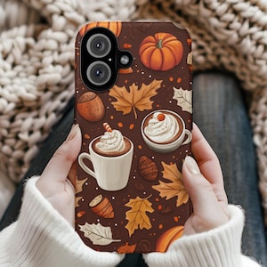 Fall Coffee Phone Case: Autumn Leaves & Pumpkin Design