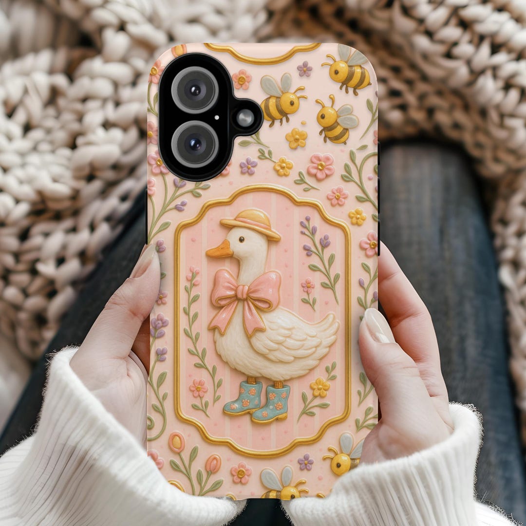 Pastel Goose Phone Case, Cottagecore Duck Floral Design - Etsy