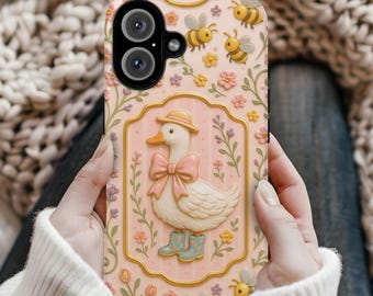 Pastel Goose Phone Case, Cottagecore Duck Floral Design