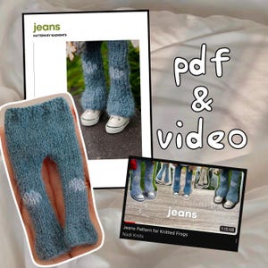 カエルのジーンズの編み図、小さなカエルのための編み物のワードローブ、5.1 インチのカエルの服の PDF