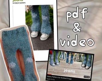 Frog Jeans Knitting Pattern, Knitted wardrobe for little frog, PDF for 5.1-inch Frog Clothes