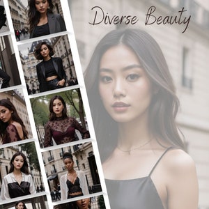 May include: A collage of images featuring diverse women in various settings. The images are arranged in a grid pattern and feature women of different ethnicities and ages. The text "Diverse Beauty" is displayed at the top of the collage.