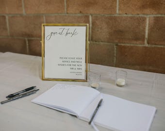 Custom Wedding Guest Book Sign: Modern Calligraphy, Advice & Wishes