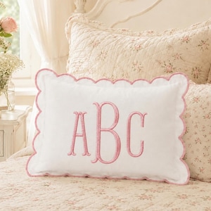 Personalized Scalloped Edge Lumbar Pillow Cover, Personalized Embroidered Throw Pillow, Bedroom Decor Pillow Cover, Monogram Pillow Cover