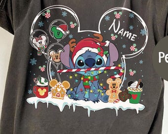 Personalized Christmas Stitch Shirt, Disney Ears Stitch Xmas Shirt, Kids Stitch Ginger Bread Shirt, Santa Stitch, Baby Winter Holiday Shirt