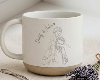 Custom Photo Engraved Pottery Mug for Dad, Personalized Dad Gift Mug, Coffee Mug For Father's Day Gift, Daddy Birthday Gifts, Photo Mug
