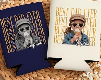 Glacière personnalisée « Meilleur papa de tous les temps », porte-manche pour photo visage de bébé, premier cadeau de fête des pères pour mari, cadeau de nouveau papa