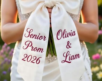 Embroidered Prom Bouquet Sash, Graduation Name Ribbon Bouquet Sash, Personalized Monogram Ribbon,  Sash with Name Custom Homecoming Ribbon