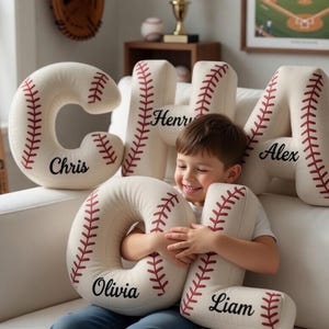 Personalized Baseball Letter Name Pillow, Sport Mom Gift, Coach Thank You Gift, Initial Pillow with Name, Baseball Gift For Kid Cushion