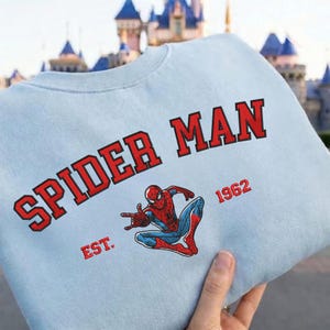 Embroidery Spiderman Sweatshirt , Marvel Birthday Party Gift Shirt, Disney Superhero Birthday Embroidery, Spiderman Retro Gift Shirt image 2