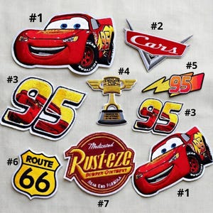 Disney Cars Lightning McQueen Embroidered Patch, Route 66 Rusteze Embroidered Applique, Pixar Cartoon Sew On Patch, Disney Car Patch