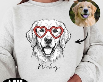 Personalized Pet Portrait from Photo, Custom Dog Cat Drawing Shirt, Pet Memorial Gift, Custom Dog Photo Sweatshirt, Dog Owner Gift Shirt