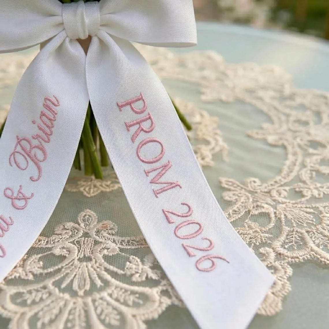 Embroidered Prom Bouquet Sash, Graduation Name Ribbon Bouquet Sash ...
