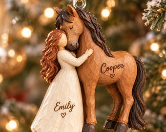 Personalized Girl and Horse 3D Relief Ornament, Custom Girl and Horse Ornament, Equestrian Gift, Horse Lover Gift for Her