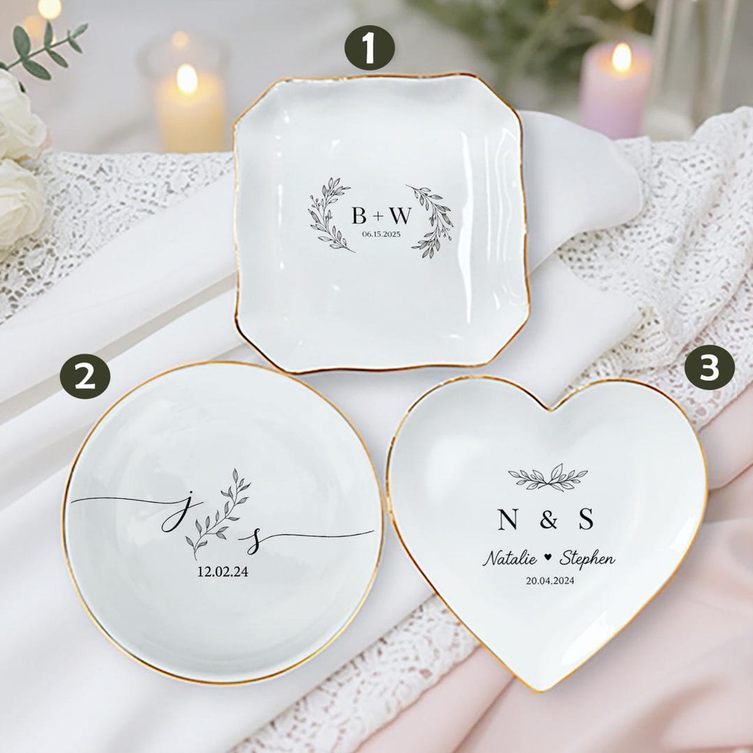 Personalized Engagement Ring Dish, Initials Heart Date Ring Dish, Gift ...