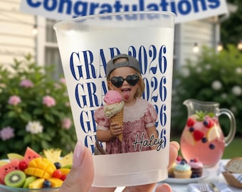 Personalized Graduation 2026 Frosted Cup , Custom Photo Senior Cup, Class of 2026 Party Cups, Party Gift, Grad Party Decor