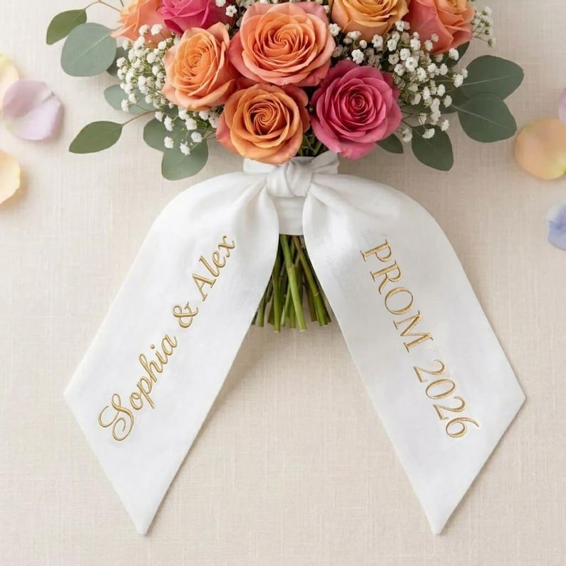 Prom Ribbon Embroidered Prom Bouquet Sash, Graduation Name Ribbon Bouquet Sash ...
