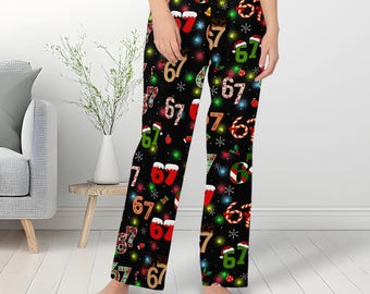 Trendy Viral 67 Christmas Pajama Pants,Six Seven Number Meme Pajama Pants,Funny Christmas Six Seven Pajamas Pants,Gen Z Clothing Loungewear
