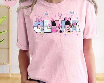 Personalized Name Cute Mouse And Duck Shirt, Custom Name Mouse And Friends Family Matching Shirt, Matching Girl Trip Shirt, Girly Tees