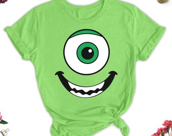 Camiseta de Mike Wazowski de Ojos Verdes de Monster Inc., camiseta de Halloween con expresión facial verde, camiseta de emoji de monstruo verde, fiesta de disfraces de grupo de monstruos