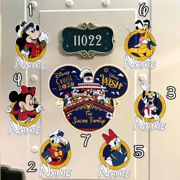 WDW Cruise Ship Customize Name Magnet, Cruise Line Ship Name Door Magnet, Family Cruise Trip Magnet, Mickey And Friends Cruise Magnet