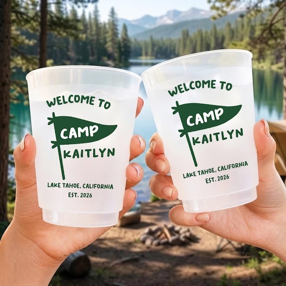 Personalized Camp Bachelorette Frosted Cup, Glamping Bach Party Custom Cup, Camping Theme Decor, Last Trail Bridal Frosted Cup