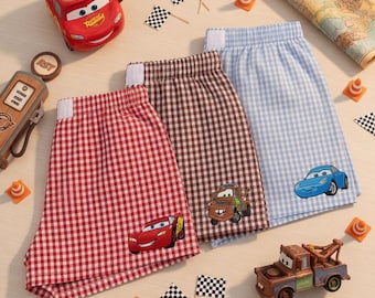 Embroidered WDW Cars Movie Gingham Women Shorts, Embroidery WDWworld Vacation, WDWland WDW Lightning McQueen Summer Shorts