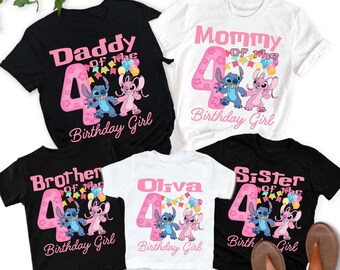 Custom Stitch and Angel Birthday Shirt, Stitch Birthday Girl Shirt, Family Stitch and Angel Birthday Party Shirt, Kids Stitch Birthday Shirt