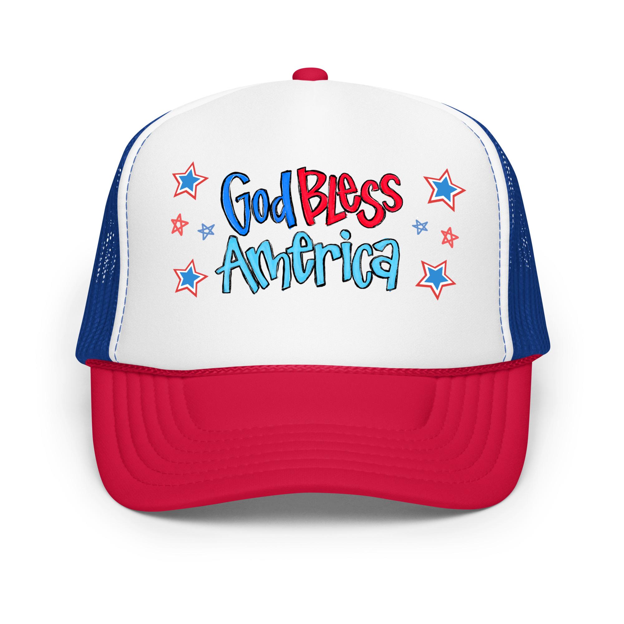Patriotic \'God Bless America\'  Glitter Trucker Hat - Blue/Red/White Patriotic God Bless America Hat: Faith and Patriotism main image 3