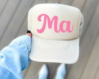 Embroidered "Ma" Trucker Hat | Tan Snapback, Mother's Day Gift