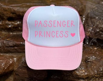 Passenger Princess Embroidered Hat | Pink Beach Vacation Adjustable Trucker Cap | Women’s Girls Boat Apparel | Pool Summer Beach Lake Cap
