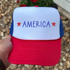 America Patriotic Trucker Hat | Red White and Blue | Independence Day Party Hat | July 4th |  American Pride | Summer | Beach | Lake Hat