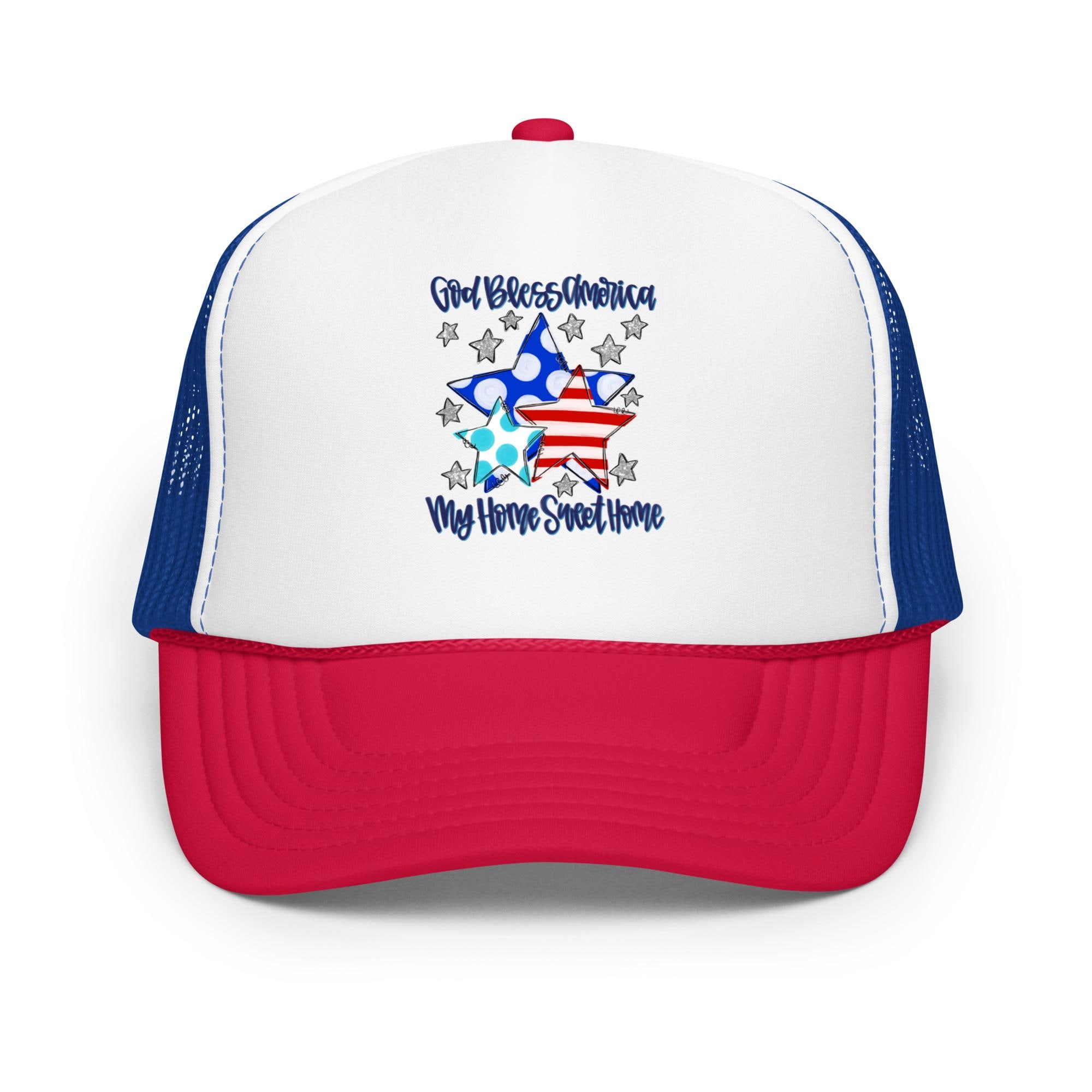 Patriotic \'God Bless America\'  Glitter Trucker Hat - Blue/Red/White Patriotic God Bless America Hat: Faith and Patriotism main image 4