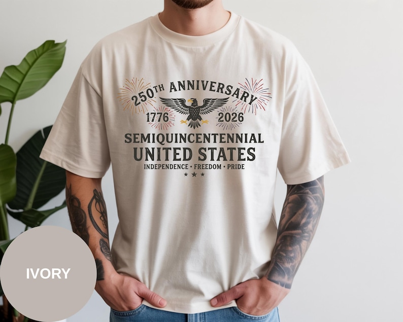 This USA 1776–2026 anniversary shirt is printed on authentic Comfort Colors® apparel for premium quality. The eagle and fireworks composition honors 250 years of freedom. With its vintage pigment dye and relaxed fit, this Comfort Colors® t-shirt is perfect for patriotic festivals and everyday Americana style.