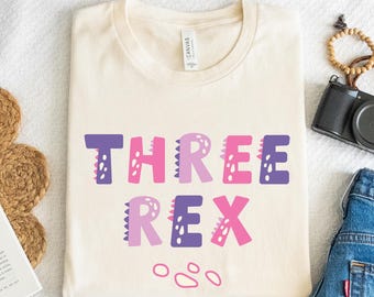 Three Rex Birthday Girl Shirt: 3rd Birthday Dinosaur Tee