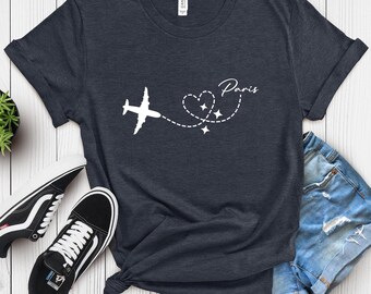 Custom Paris Travel Shirt: Airplane Heart Destination Tee